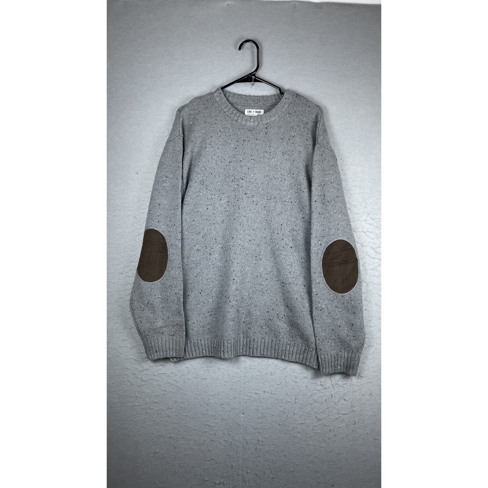 Line Of Trade Sweater Mens‎ 2XL Gray Crewneck Knit Pullover Elbow Patch
